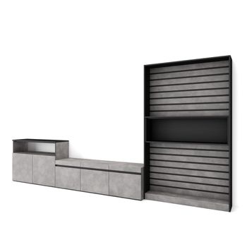 Muebles De Salón Para Tv, Conjunto De Muebles Comedor, 360x186x35cm, Para Tv Hasta 65", Mueble Televisión, Estilo Moderno, Cemento