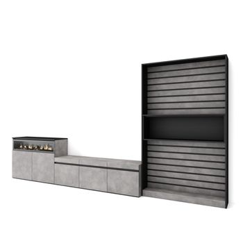 Muebles De Salón Para Tv, Conjunto De Muebles Comedor, 360x186x35cm, Para Tv Hasta 65", Chimenea Eléctrica, Estilo Moderno, Cemento