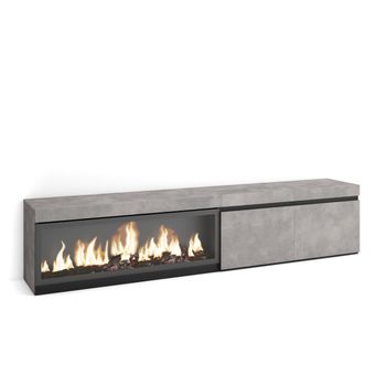 Mueble Tv, Televisión, Muebles De Salón, Almacenaje, 210, Para Tv Hasta 80", Chimenea Eléctrica Xxl, Estilo Moderno, Cemento