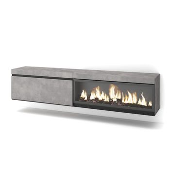 Mueble Tv, Televisión, Muebles De Salón, Almacenaje, 210, Para Tv Hasta 80", Chimenea Eléctrica Xxl, Colgado, Suspendido, Estilo Moderno, Cemento