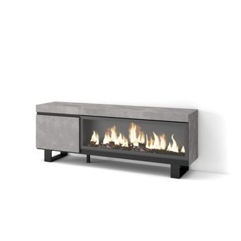 Mueble Tv, Televisión, Muebles De Salón, Almacenaje, 160, Para Tv Hasta 65", Chimenea Eléctrica Xxl, Diseño Industrial, Estilo Moderno, Cemento