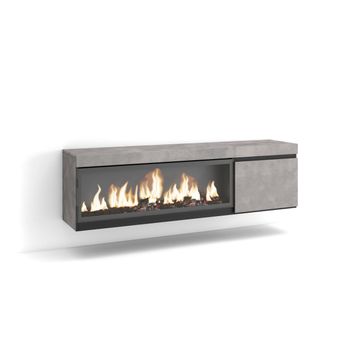 Mueble Tv, Televisión, Muebles De Salón, Almacenaje, 160, Para Tv Hasta 65", Chimenea Eléctrica Xxl, Colgado, Suspendido, Estilo Moderno, Cemento