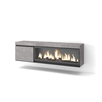 Mueble Tv, Televisión, Muebles De Salón, Almacenaje, 160, Para Tv Hasta 65", Chimenea Eléctrica Xxl, Colgado, Suspendido, Estilo Moderno, Cemento