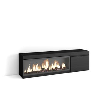 Mueble Tv, Televisión, Muebles De Salón, Almacenaje, 160, Para Tv Hasta 65", Chimenea Eléctrica Xxl, Estilo Moderno, Negro