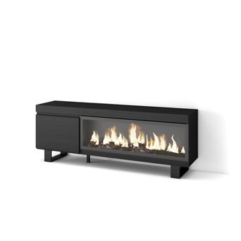 Mueble Tv, Televisión, Muebles De Salón, Almacenaje, 160, Para Tv Hasta 65", Chimenea Eléctrica Xxl, Diseño Industrial, Estilo Moderno, Negro