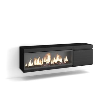 Mueble Tv, Televisión, Muebles De Salón, Almacenaje, 160, Para Tv Hasta 65", Chimenea Eléctrica Xxl, Colgado, Suspendido, Estilo Moderno, Negro