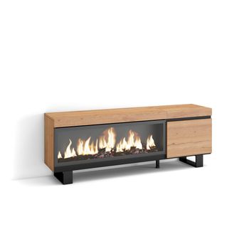 Mueble Tv, Televisión, Muebles De Salón, Almacenaje, 160, Para Tv Hasta 65", Chimenea Eléctrica Xxl, Diseño Industrial, Estilo Moderno, Roble