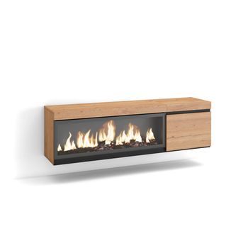 Mueble Tv, Televisión, Muebles De Salón, Almacenaje, 160, Para Tv Hasta 65", Chimenea Eléctrica Xxl, Colgado, Suspendido, Estilo Moderno, Roble