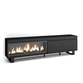 Mueble Tv, Televisión, Muebles De Salón, Almacenaje, 210, Para Tv Hasta 80", Chimenea Eléctrica Xxl, Diseño Industrial, Estilo Moderno, Negro