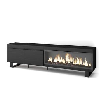 Mueble Tv, Televisión, Muebles De Salón, Almacenaje, 210, Para Tv Hasta 80", Chimenea Eléctrica Xxl, Diseño Industrial, Estilo Moderno, Negro