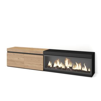 Mueble Tv, Televisión, Muebles De Salón, Almacenaje, 210, Para Tv Hasta 80", Chimenea Eléctrica Xxl, Estilo Moderno, Roble Y Negro