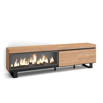 Mueble Tv, Televisión, Muebles De Salón, Almacenaje, 210, Para Tv Hasta 80", Chimenea Eléctrica Xxl, Diseño Industrial, Estilo Moderno, Roble