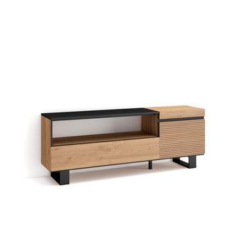 Mueble Tv, Televisión, Muebles De Salón, Almacenaje, 150x57x35cm, Para Tv Hasta 65", Diseño Industrial, Estilo Moderno, Roble