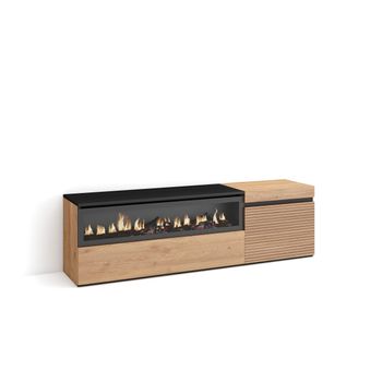 Mueble Tv | Televisión | Muebles De Salón, Almacenaje | 150x45x35cm | Para Tv Hasta 65" | Chimenea Eléctrica | Estilo Moderno | Roble