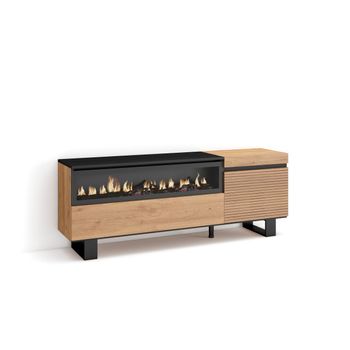 Mueble Tv | Televisión | Muebles De Salón, Almacenaje | 150x57x35cm | Para Tv Hasta 65" | Chimenea Eléctrica | Diseño Industrial | Estilo Moderno | Roble