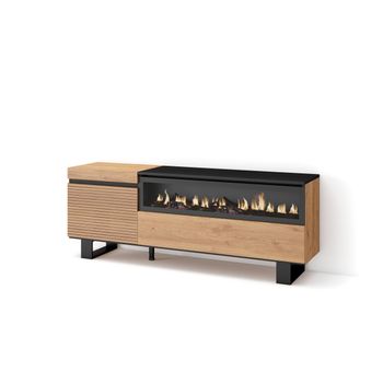 Mueble Tv, Televisión, Muebles De Salón, Almacenaje, 150x57x35cm, Para Tv Hasta 65", Chimenea Eléctrica, Diseño Industrial, Estilo Moderno, Roble