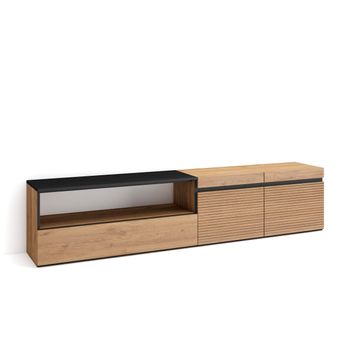 Mueble Tv | Televisión | Muebles De Salón, Almacenaje | 200x45x35cm | Para Tv Hasta 80" | Con Almacenamiento | Estilo Moderno | Roble