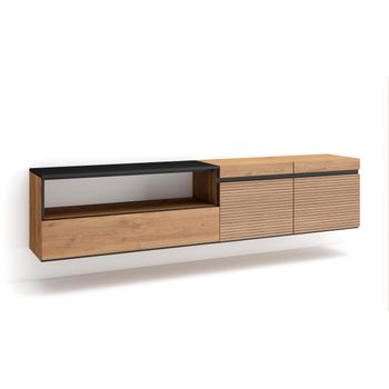 Mueble Tv, Televisión, Muebles De Salón, Almacenaje, 200x45x35cm, Para Tv Hasta 80", Colgado, Suspendido, Estilo Moderno, Roble