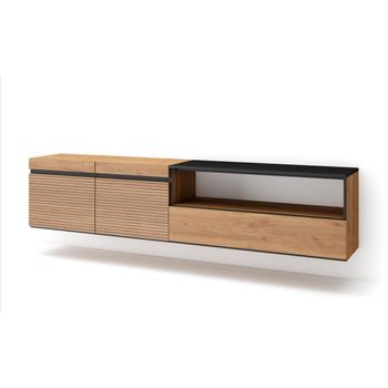 Mueble Tv, Televisión, Muebles De Salón, Almacenaje, 200x45x35cm, Para Tv Hasta 80", Colgado, Suspendido, Estilo Moderno, Roble