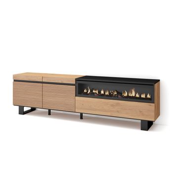 Mueble Tv, Televisión, Muebles De Salón, Almacenaje, 200x57x35cm, Para Tv Hasta 80", Chimenea Eléctrica, Diseño Industrial, Estilo Moderno, Roble