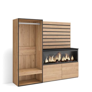 Aparador, Con Almacenamiento, 167x35x145 Cm, Dormitorio, Habitación, Chimenea Eléctrica Xxl, Vestidor Abierto, Estilo Moderno, Roble