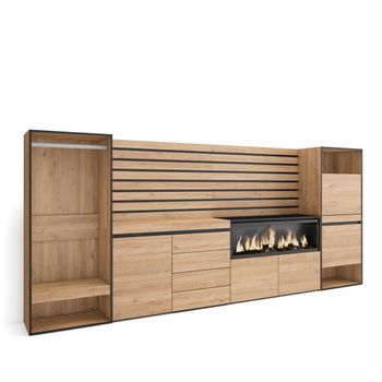 Aparador, Con Almacenamiento, 334x35x145 Cm, Dormitorio, Habitación, Chimenea Eléctrica Xxl, Cómoda, Cajonera, Zapatero, Vestidor Abierto, Estilo Moderno, Roble