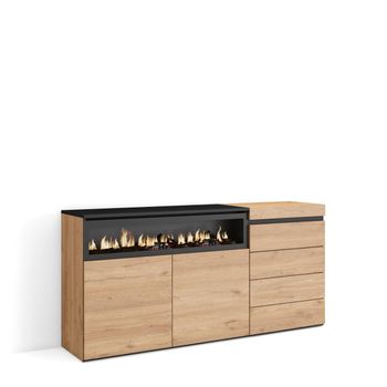 Aparador, Con Almacenamiento, 157x35x75 Cm, Dormitorio, Habitación, Chimenea Eléctrica, Cómoda, Cajonera, Estilo Moderno, Roble