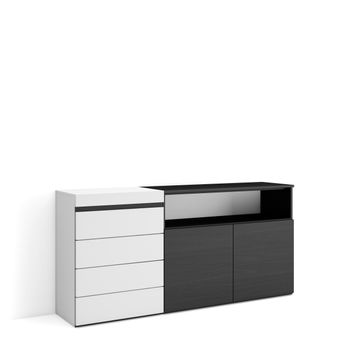 Cómoda, Cajonera, Mueble Auxiliar, 157x35x75 Cm, Dormitorio, Habitación, Con Almacenamiento, Estilo Moderno, Blanco Y Negro