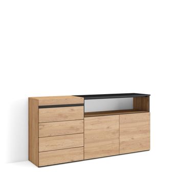 Cómoda, Cajonera, Mueble Auxiliar, 157x35x75 Cm, Dormitorio, Habitación, Con Almacenamiento, Estilo Moderno, Roble