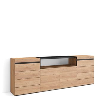 Cómoda, Cajonera, Mueble Auxiliar, 214x35x75 Cm, Dormitorio, Habitación, Con Almacenamiento, Estilo Moderno, Roble