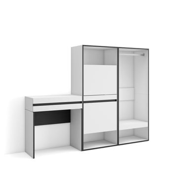 Consola Entrada, Mueble Con Cajón, 190x35x145 Cm, Recibidor, Zapatero, Vestidor Abierto, Estilo Moderno, Blanco