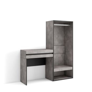 Consola Entrada, Mueble Con Cajón, 130x35x145 Cm, Recibidor, Vestidor Abierto, Estilo Moderno, Cemento