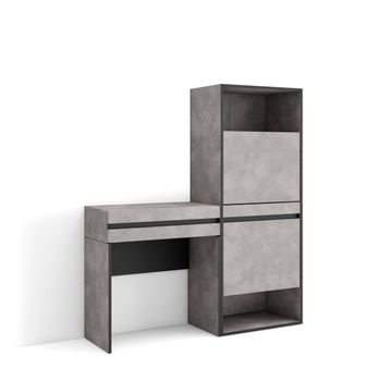 Consola Entrada, Mueble Con Cajón, 130x35x145 Cm, Recibidor, Zapatero, Estilo Moderno, Cemento