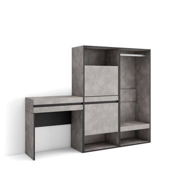 Consola Entrada, Mueble Con Cajón, 190x35x145 Cm, Recibidor, Zapatero, Vestidor Abierto, Estilo Moderno, Cemento