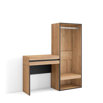 Consola Entrada, Mueble Con Cajón, 130x35x145 Cm, Recibidor, Vestidor Abierto, Estilo Moderno, Roble