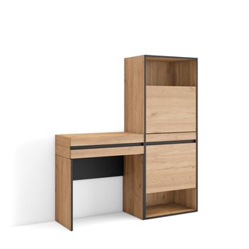 Consola Entrada, Mueble Con Cajón, 130x35x145 Cm, Recibidor, Zapatero, Estilo Moderno, Roble