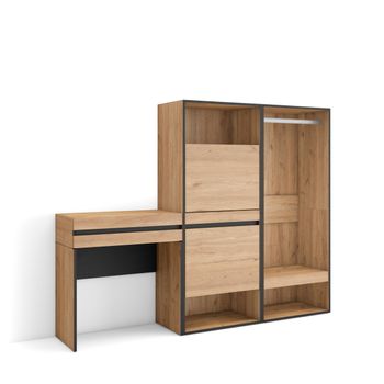 Consola Entrada, Mueble Con Cajón, 190x35x145 Cm, Recibidor, Zapatero, Vestidor Abierto, Estilo Moderno, Roble