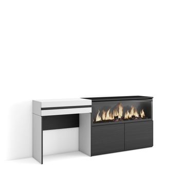 Tocador, Dormitorio Habitación, 177x35x75 Cm, Con Cajón, Chimenea Eléctrica Xxl, Estilo Moderno, Blanco