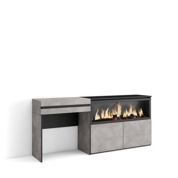 Tocador, Dormitorio Habitación, 177x35x75 Cm, Con Cajón, Chimenea Eléctrica Xxl, Estilo Moderno, Cemento