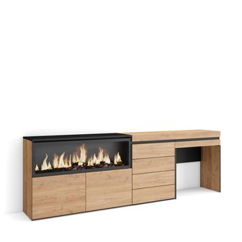 Tocador, Dormitorio Habitación, 234x35x75 Cm, Con Cajón, Chimenea Eléctrica Xxl, Cómoda, Cajonera, Estilo Moderno, Roble