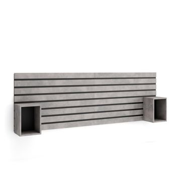 Cabecero Con Mesitas, Listones Decorativos, 214x70x3 Cm, Cama De 135,140,150,160 Cm, Con Almacenamiento, Estilo Moderno, Cemento