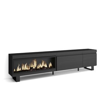 Mueble Tv, Televisión, Muebles De Salón, Almacenaje, 237x35x57 Cm, Para Tv Gran Formato, Chimenea Eléctrica Xxl, Diseño Industrial, Estilo Moderno, Negro