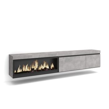 Mueble Tv, Televisión, Muebles De Salón, Almacenaje, 237x35x45 Cm, Para Tv Gran Formato, Chimenea Eléctrica Xxl, Colgado, Suspendido, Estilo Moderno, Cemento