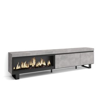 Mueble Tv, Televisión, Muebles De Salón, Almacenaje, 237x35x57 Cm, Para Tv Gran Formato, Chimenea Eléctrica Xxl, Diseño Industrial, Estilo Moderno, Cemento