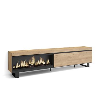 Mueble Tv, Televisión, Muebles De Salón, Almacenaje, 237x35x57 Cm, Para Tv Gran Formato, Chimenea Eléctrica Xxl, Diseño Industrial, Estilo Moderno, Roble