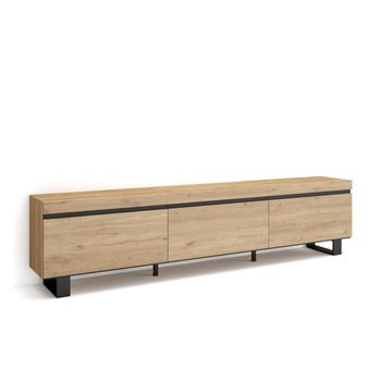 Mueble Tv, Televisión, Muebles De Salón, Almacenaje, 240x35x57 Cm, Diseño Industrial, Estilo Moderno, Roble