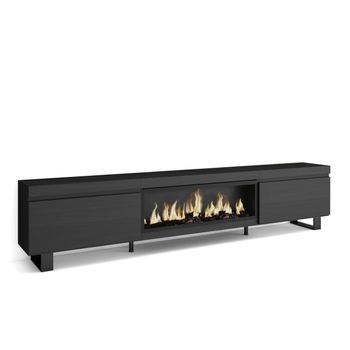 Mueble Tv, Televisión, Muebles De Salón, Almacenaje, 267x35x57 Cm, Para Tv Gran Formato, Chimenea Eléctrica Xxl, Diseño Industrial, Estilo Moderno, Negro