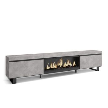 Mueble Tv, Televisión, Muebles De Salón, Almacenaje, 267x35x57 Cm, Para Tv Gran Formato, Chimenea Eléctrica Xxl, Diseño Industrial, Estilo Moderno, Cemento