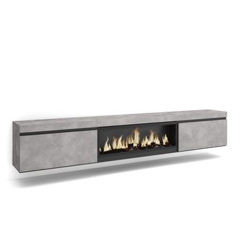 Mueble Tv, Televisión, Muebles De Salón, Almacenaje, 267x35x45 Cm, Para Tv Gran Formato, Chimenea Eléctrica Xxl, Colgado, Suspendido, Estilo Moderno, Cemento