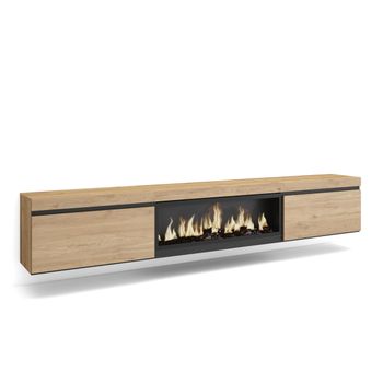 Mueble Tv, Televisión, Muebles De Salón, Almacenaje, 267x35x45 Cm, Para Tv Gran Formato, Chimenea Eléctrica Xxl, Colgado, Suspendido, Estilo Moderno, Roble